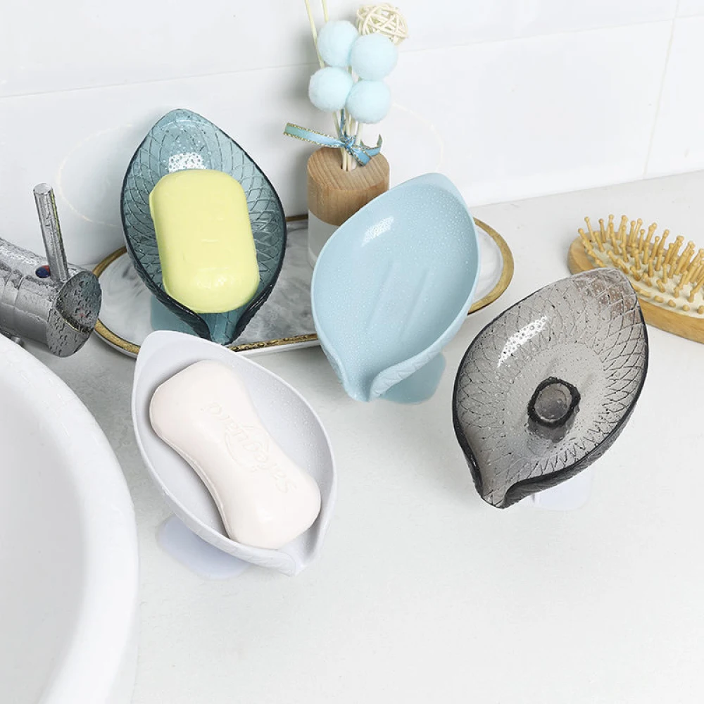 Soap Holder Bathroom – Leaf Shape Draining Soap Box with Suction Base 15 kf H167641a7a4004e14938799b43d15dd52d