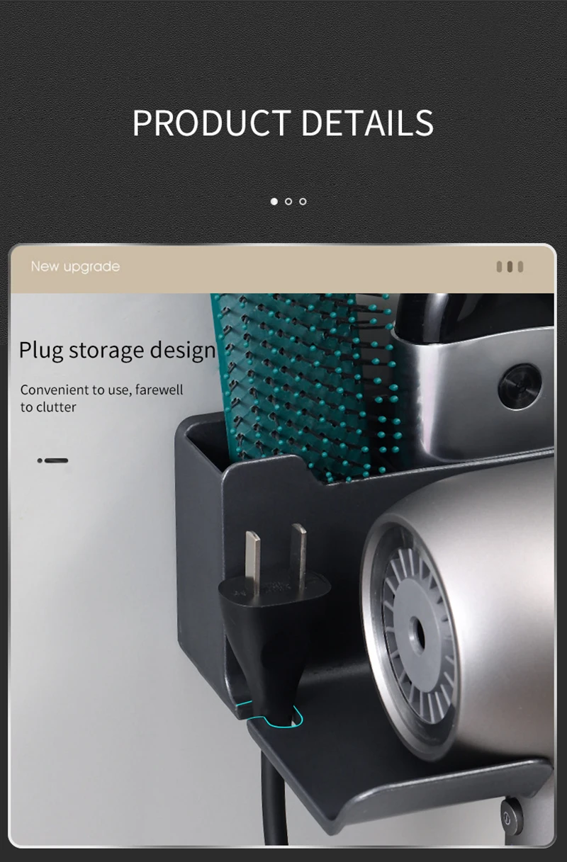 Wall Mounted Hair Dryer Stand – No Drilling Bathroom Organizer 16 kf S2a408ccb0bab402bac03a757952a5f16r