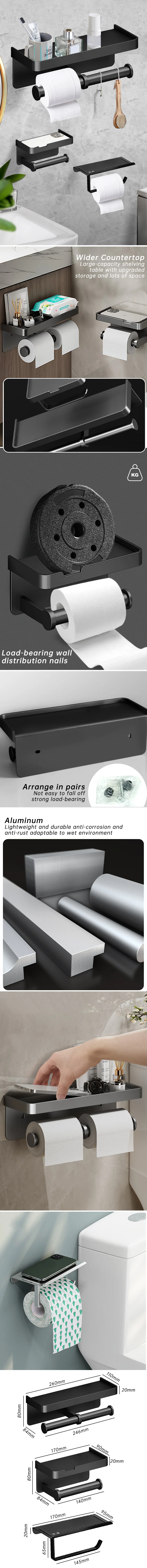 Toilet Paper Holder with Shelf – Wall-Mounted Aluminum Bathroom Tissue Rack 14 kf S890295702b684fc88e254c1fcc432ad7S