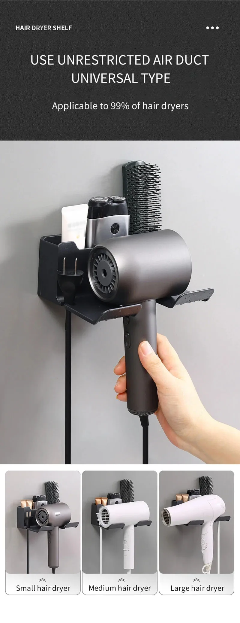 Wall Mounted Hair Dryer Stand – No Drilling Bathroom Organizer 14 kf