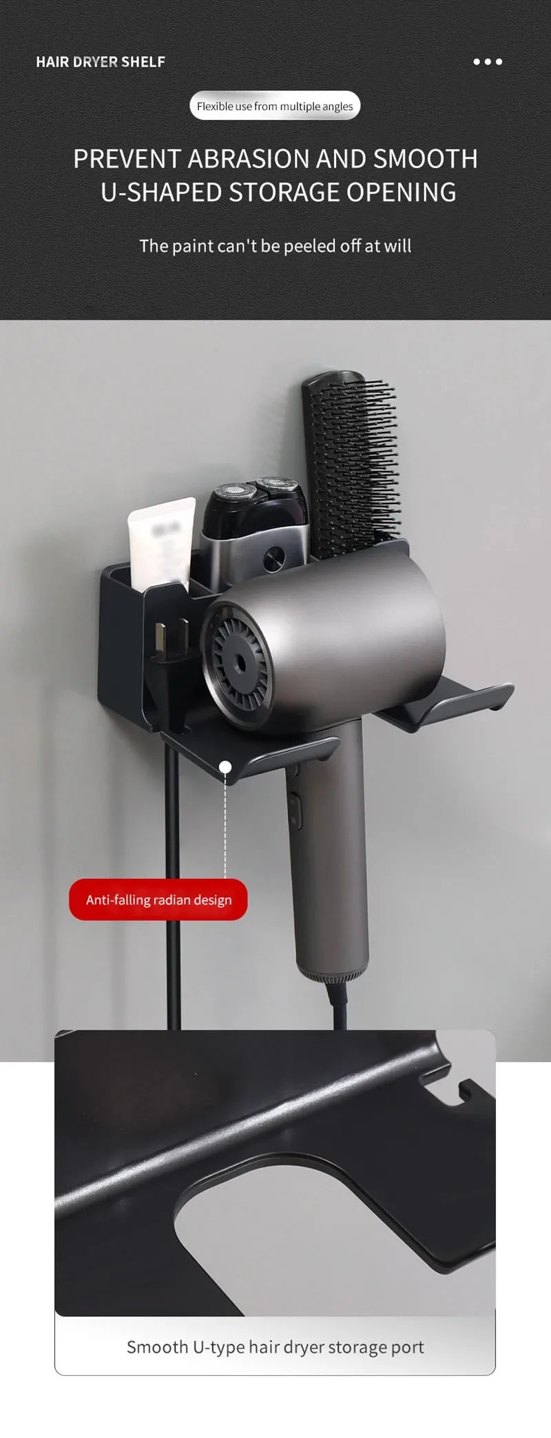 Wall Mounted Hair Dryer Stand – No Drilling Bathroom Organizer 26 kf Sce65665ea128466dbfe6746b6e52dff4w