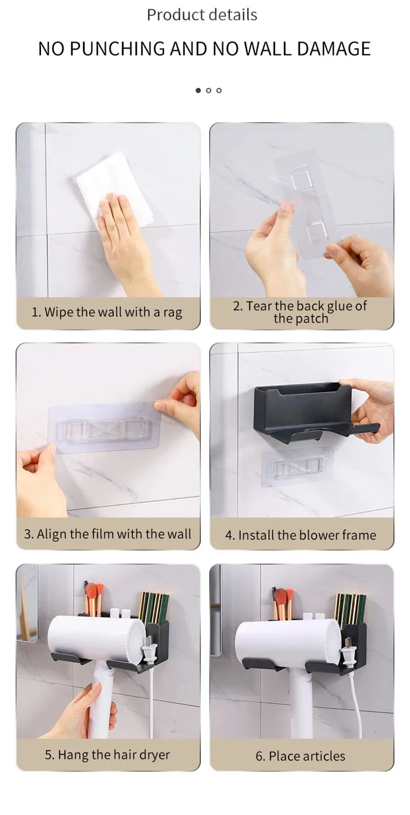 Wall Mounted Hair Dryer Stand – No Drilling Bathroom Organizer 29 kf Seed697055ccd4acd9a973d5456ae46e9H