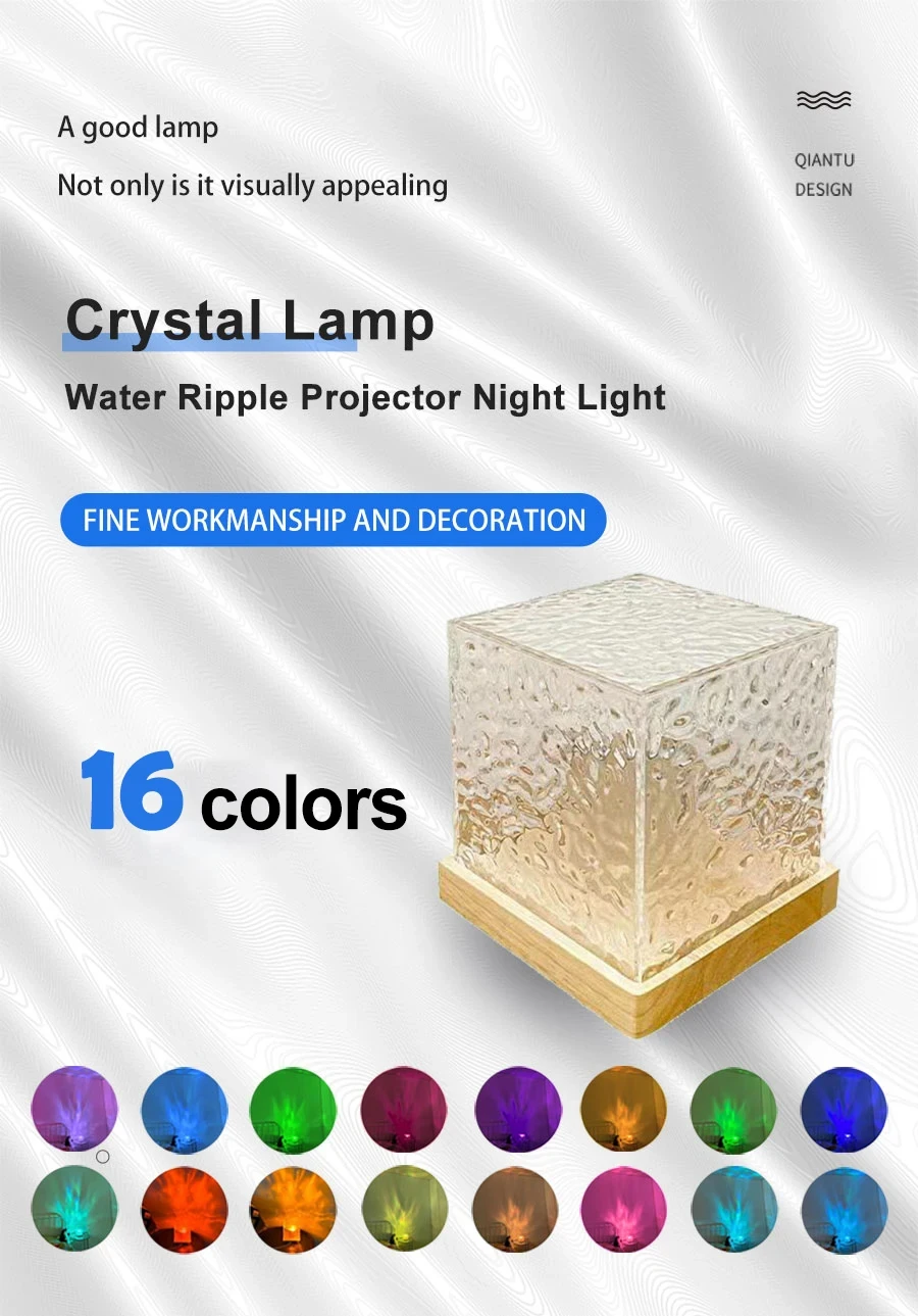 Crystal Lamp Projector – 3/16 Color Rotating Water Ripple Night Light for Bedroom & Home Decor 14 kf S465a4d343df44d76b19783a008894b2df