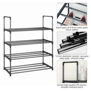 4-Tier Metal Shoe Organizer – Stackable Shoe Storage Rack for Closet, Entryway, or Hallway - Image 3