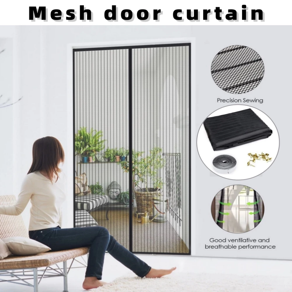 Mesh Door Curtain for Magnetic Screen – Anti-Mosquito Insect Net with Auto-Closing for Home and RV 16 kf