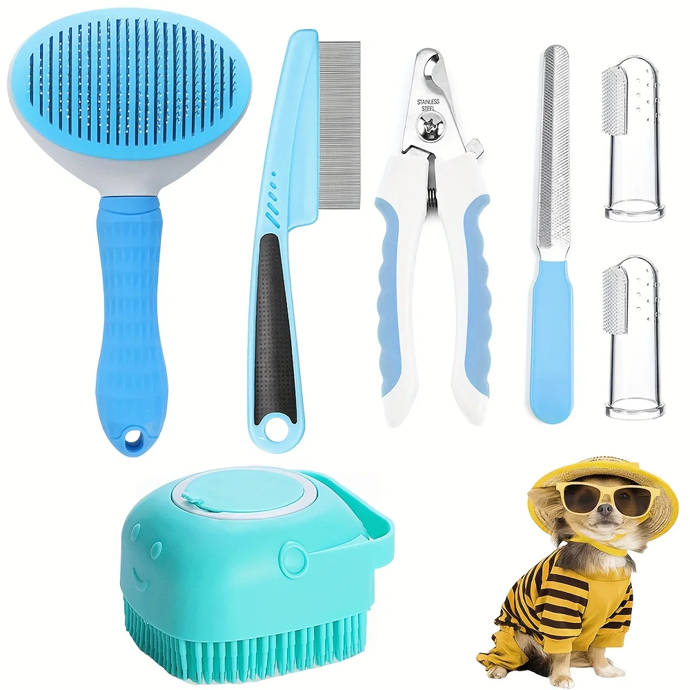 Dog Hair Comb – 7-Piece Pet Grooming Set with Flea Comb, Shampoo Brush, Nail Clipper & Toothbrush 14 kf S2b2274385951465fa6b236f732ef3c7fh
