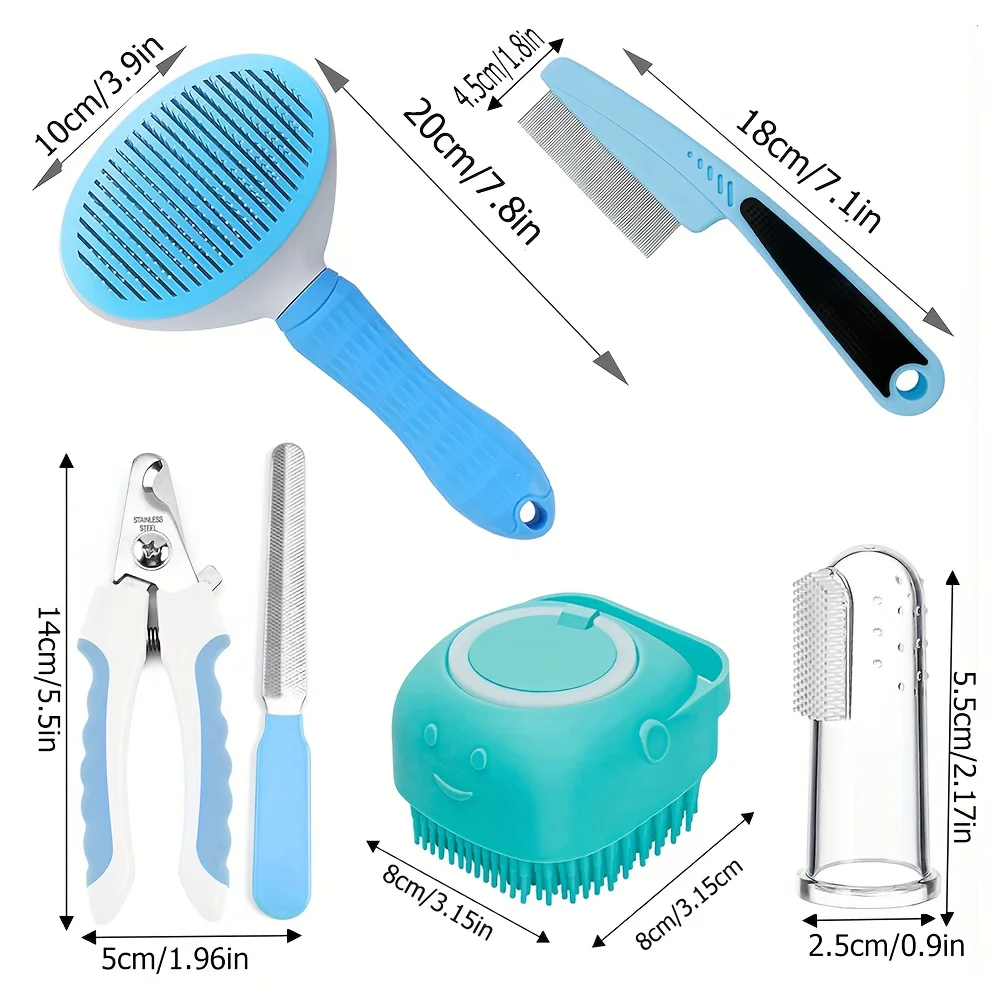 Dog Hair Comb – 7-Piece Pet Grooming Set with Flea Comb, Shampoo Brush, Nail Clipper & Toothbrush 15 kf Se73ee0e348dc484099c93bdaa49147e0A