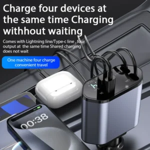 USB Car Charger 4-in-1 120W Retractable Fast Charging Adapter for iPhone, Xiaomi, Huawei, Samsung 12 USB Car Charger 4-in-1 120W Retractable Fast Charging Adapter for iPhone, Xiaomi, Huawei, Samsung - Image 6