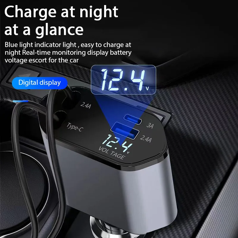 USB Car Charger 4-in-1 120W Retractable Fast Charging Adapter for iPhone, Xiaomi, Huawei, Samsung 18 kf S69a7c777a84d44bb9eeba0af2603aedfz
