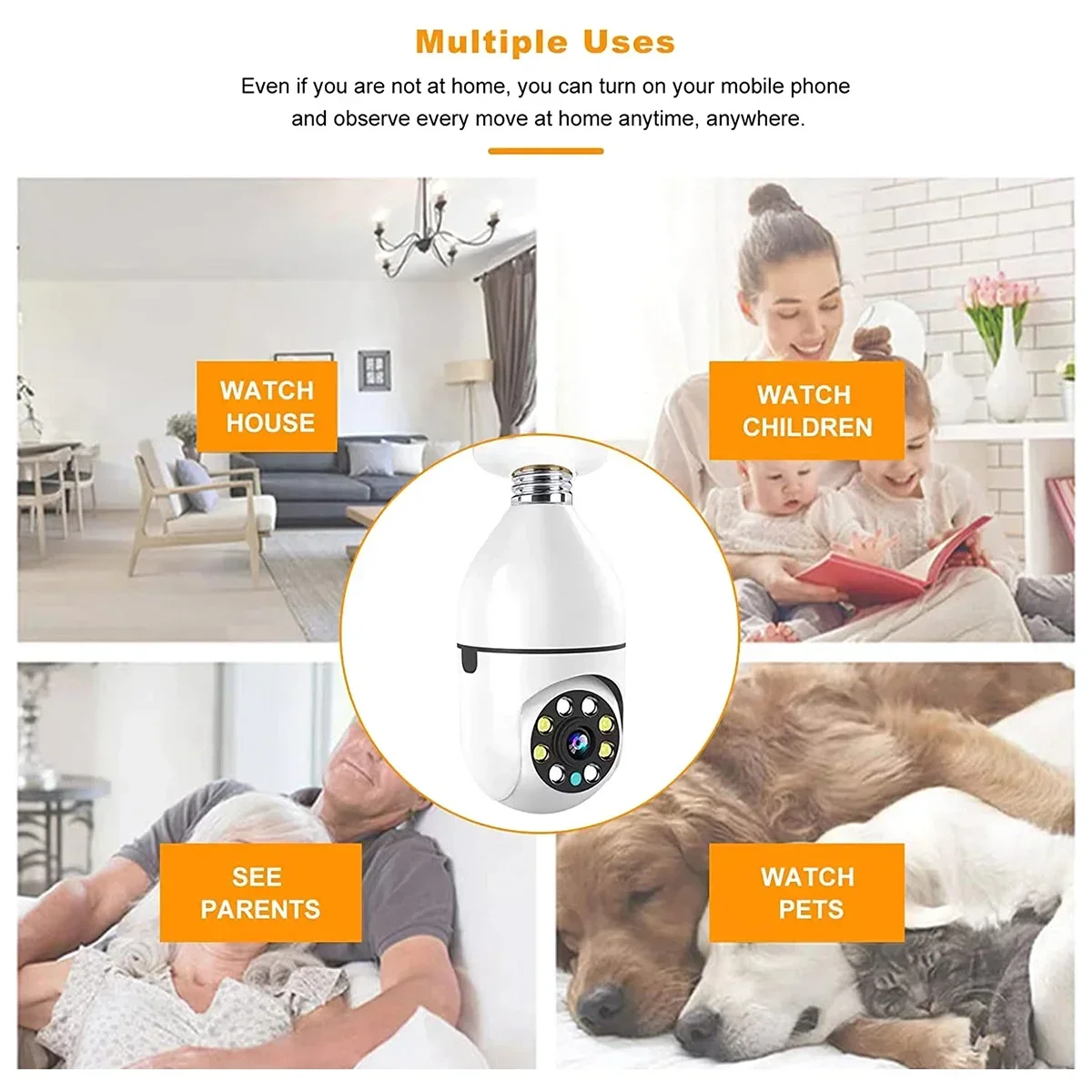 WiFi Security Camera 8MP E27 Bulb with PTZ, 10X Zoom, Human Tracking, Night Vision, Indoor Surveillance and Baby Monitor 23 kf S9a3b99407467445d9e0d0687695893f0H
