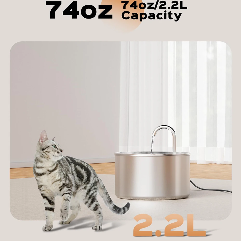Pet Water Dispenser – 2.2L Stainless Steel Automatic Cat and Dog Water Fountain (No Plug) 19 kf Sae2ddd9cca4242448eb4621538da75a0Q