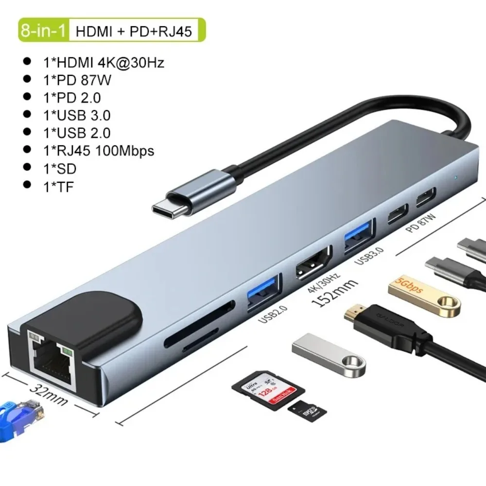 Docking Station USB C Hub 8-in-1 Adapter with HDMI RJ45 USB 3.0 Card Reader for Laptop MacBook iPad Pro 21 kf Sbc9d25d0db25416aa530f1afca0f9de05