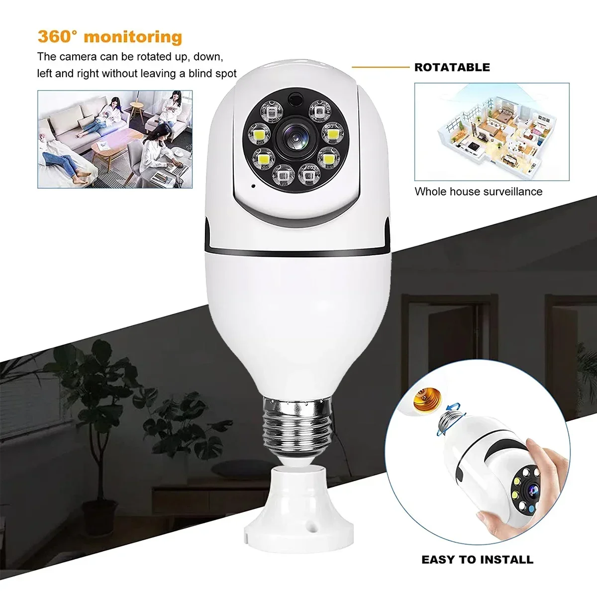 WiFi Security Camera 8MP E27 Bulb with PTZ, 10X Zoom, Human Tracking, Night Vision, Indoor Surveillance and Baby Monitor 22 kf Scd4938bf280342c999f201bf6832e15bP
