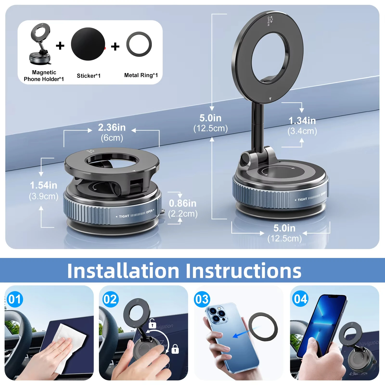 Magnetic Car Phone Holder 360° Rotation Vacuum Suction Mount Stand Universal Navigation Bracket 20 kf Sd8e584d385aa47e8b6c21c2064656eb0s