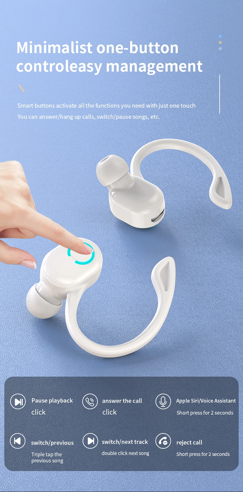 Bluetooth Earbuds Ear-Hook Single Wireless Headphone with HD Mic for Sports and Music 21 kf Sf5e791d7dcf84d79ab3d15cb994062cae