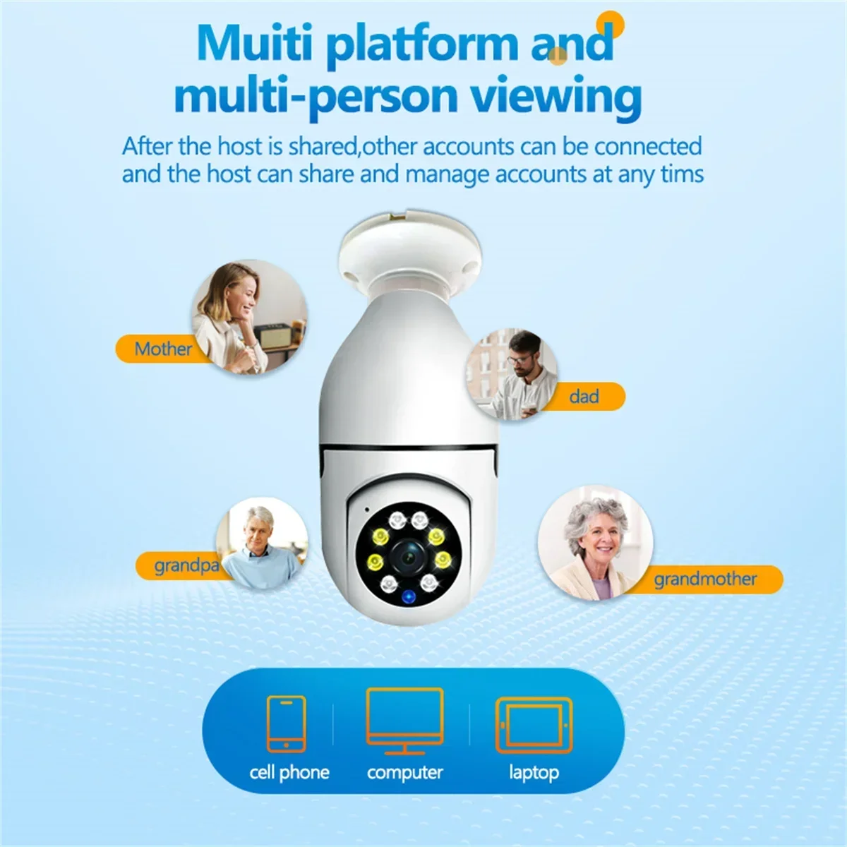WiFi Security Camera 8MP E27 Bulb with PTZ, 10X Zoom, Human Tracking, Night Vision, Indoor Surveillance and Baby Monitor 18 kf Sfc1f50d0bded41e591dfe10639c7d5450